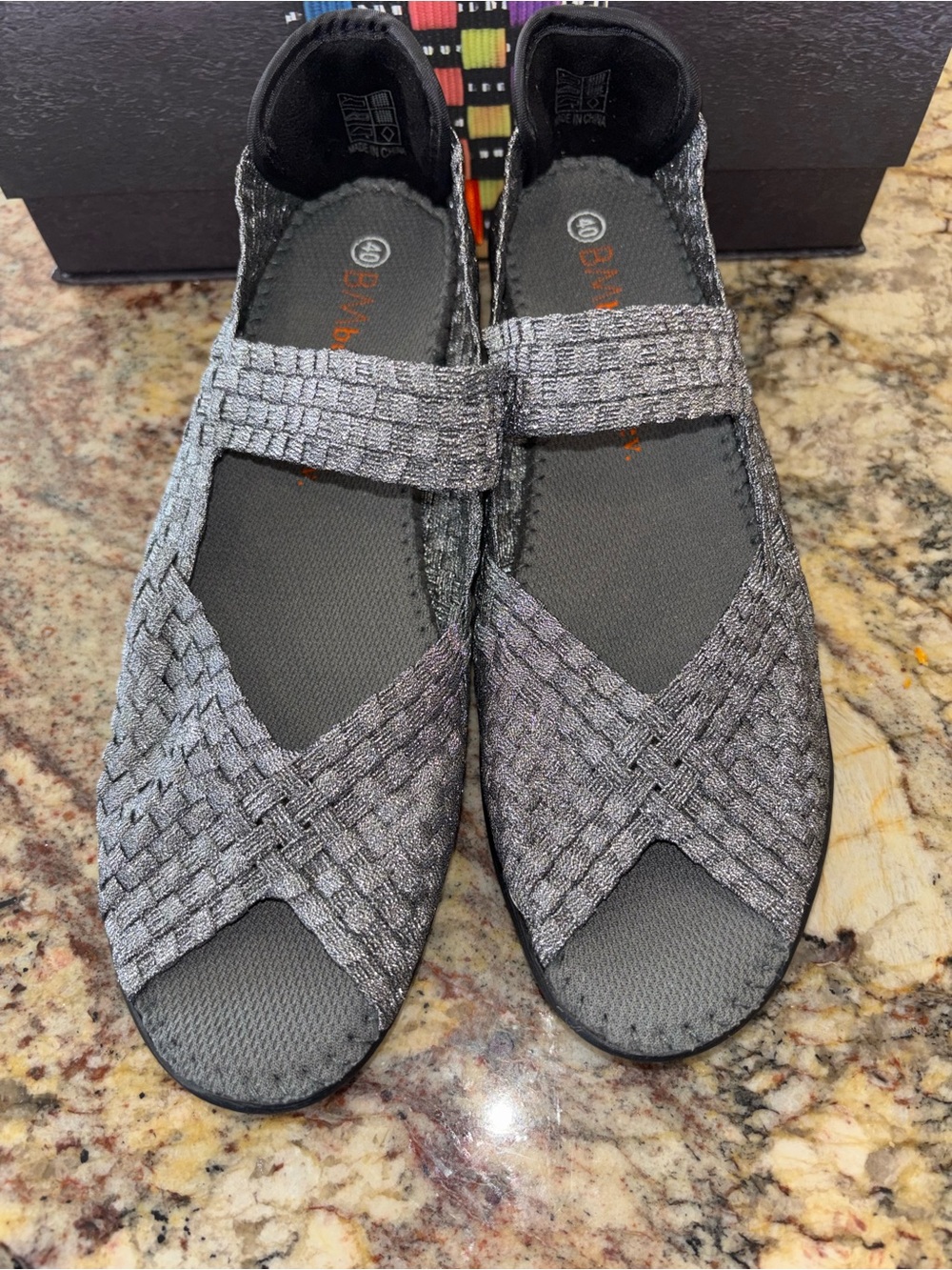 Bernie Mev Woven Stretch Slingback Sandals in Metallic Gray 🆕 - Picture 3 of 9